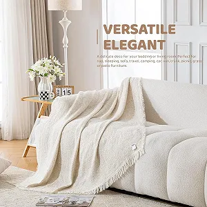 Одеяло Acushla Хлопок Микрофибра Мягкое Пушистое Дышащее для Кровати Дивана Пикника Путешествий Легкое (Кремовый) synthetic.ua - Фото 1