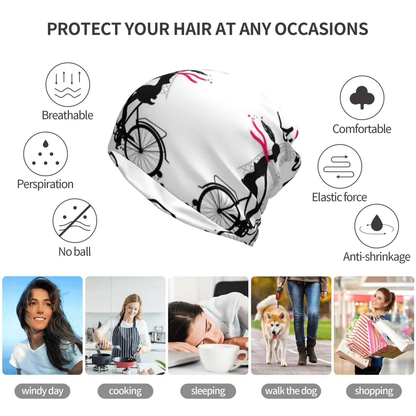 Многофункциональная шапка-бини для девочек с принтом велосипеда и Эйфелевой башни, фото №8