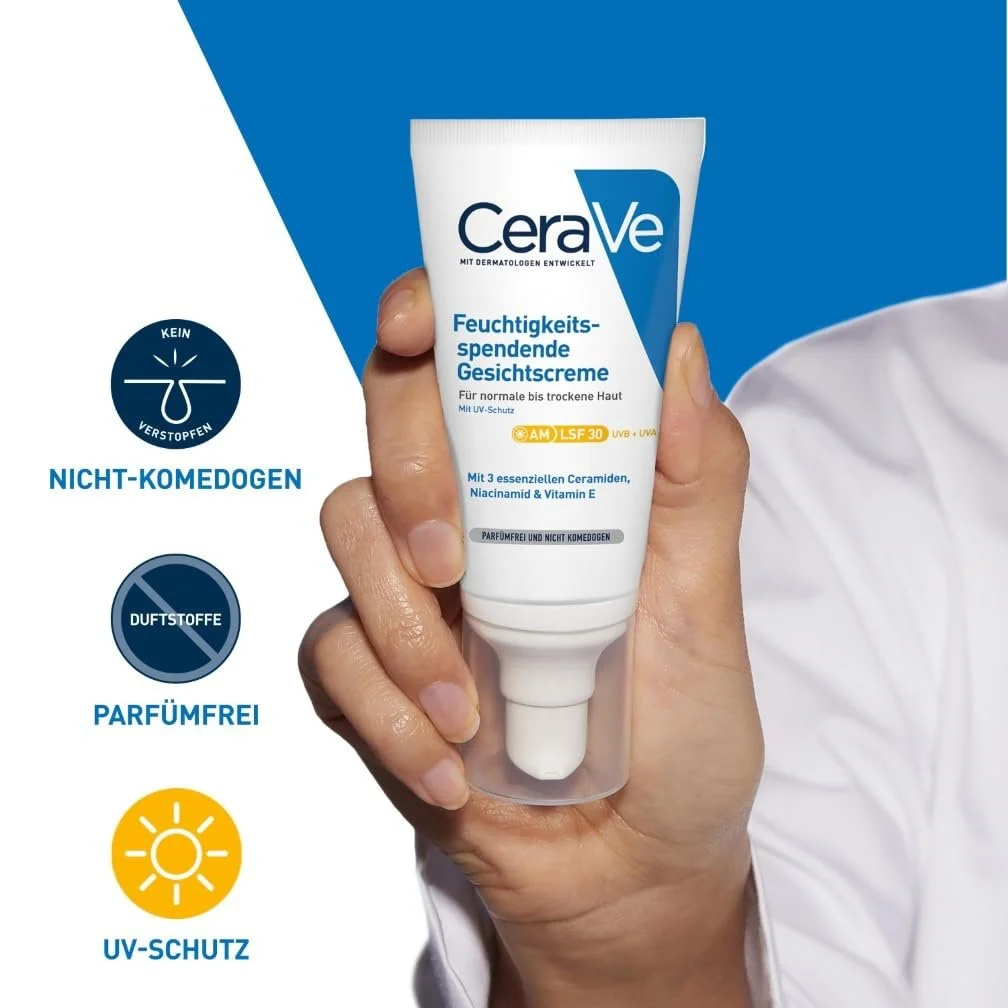 Крем для обличчя CeraVe Feuchtigkeitsspendende Gesichtscreme SPF 30 для нормальної та сухої шкіри з керамідами, гіалуроновою кислотою та ніацинамідом, фото №3
