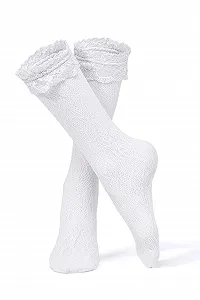 Женские кружевные высокие носки Тонкие носки Белые synthetic.ua - Фото 1