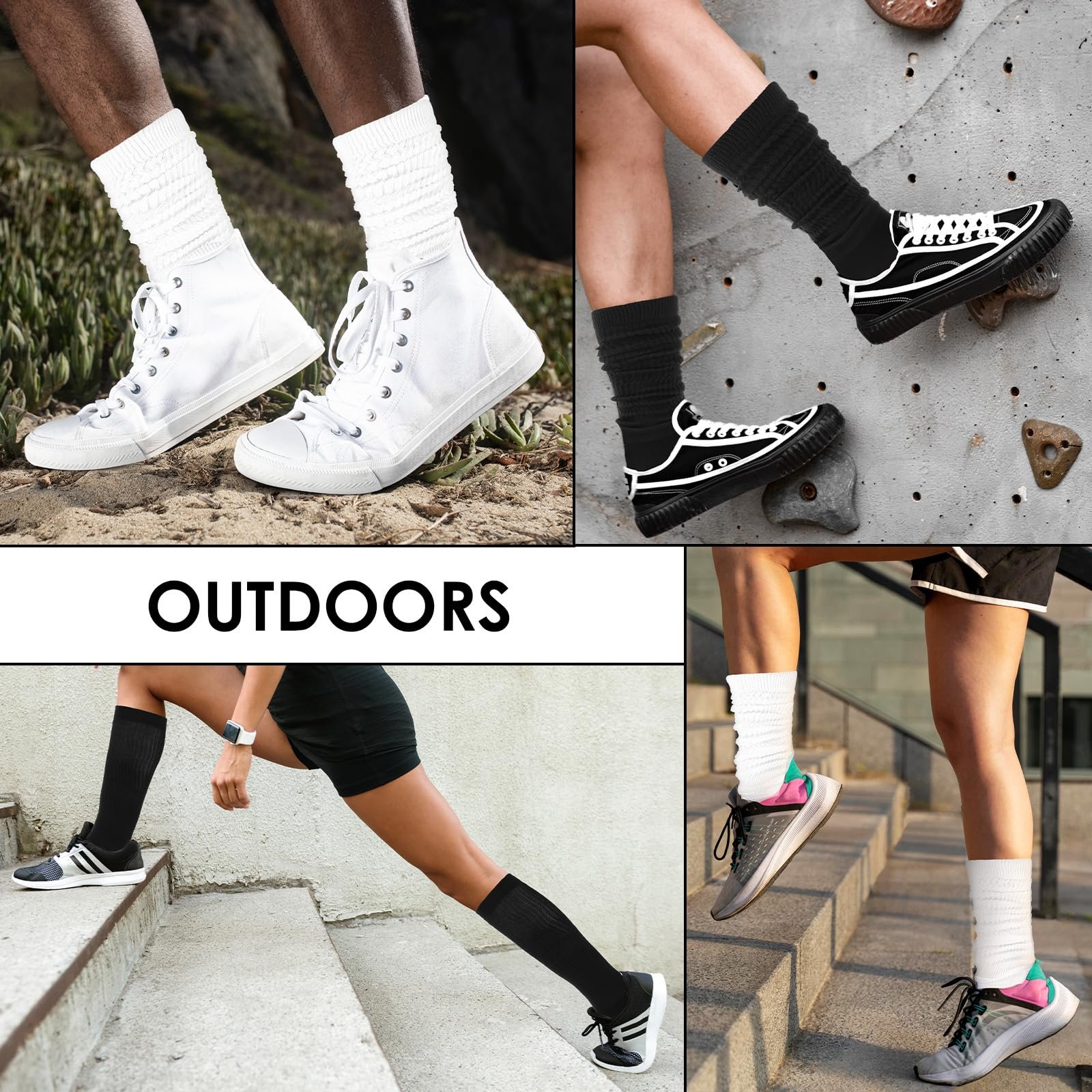 Носки Ouligay, 2 пары, черный/белый, XXL, гетры, хлопок, спортивные, комфорт, 2 шт. в упаковке, фото №5