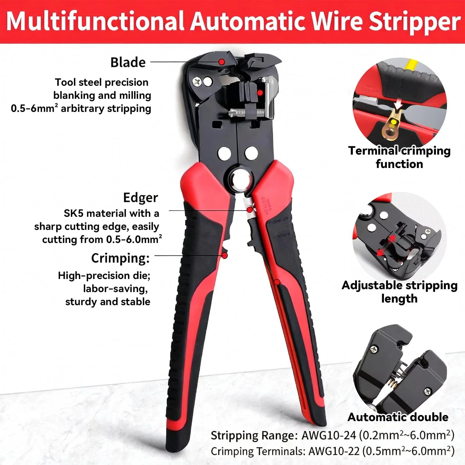 Автоматический стриппер 3-в-1 0.2-6 мм² с функцией обжима, фото №6