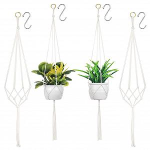 Набор кашпо макраме 4 шт. из хлопковой веревки 2 размера с металлическими крючками - Фото 1