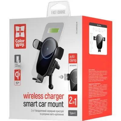 Универсальный автодержатель ColorWay AutoSense Car whith Wireless Charger 15W Black (CW-CHAW025Q-BK), фото №3