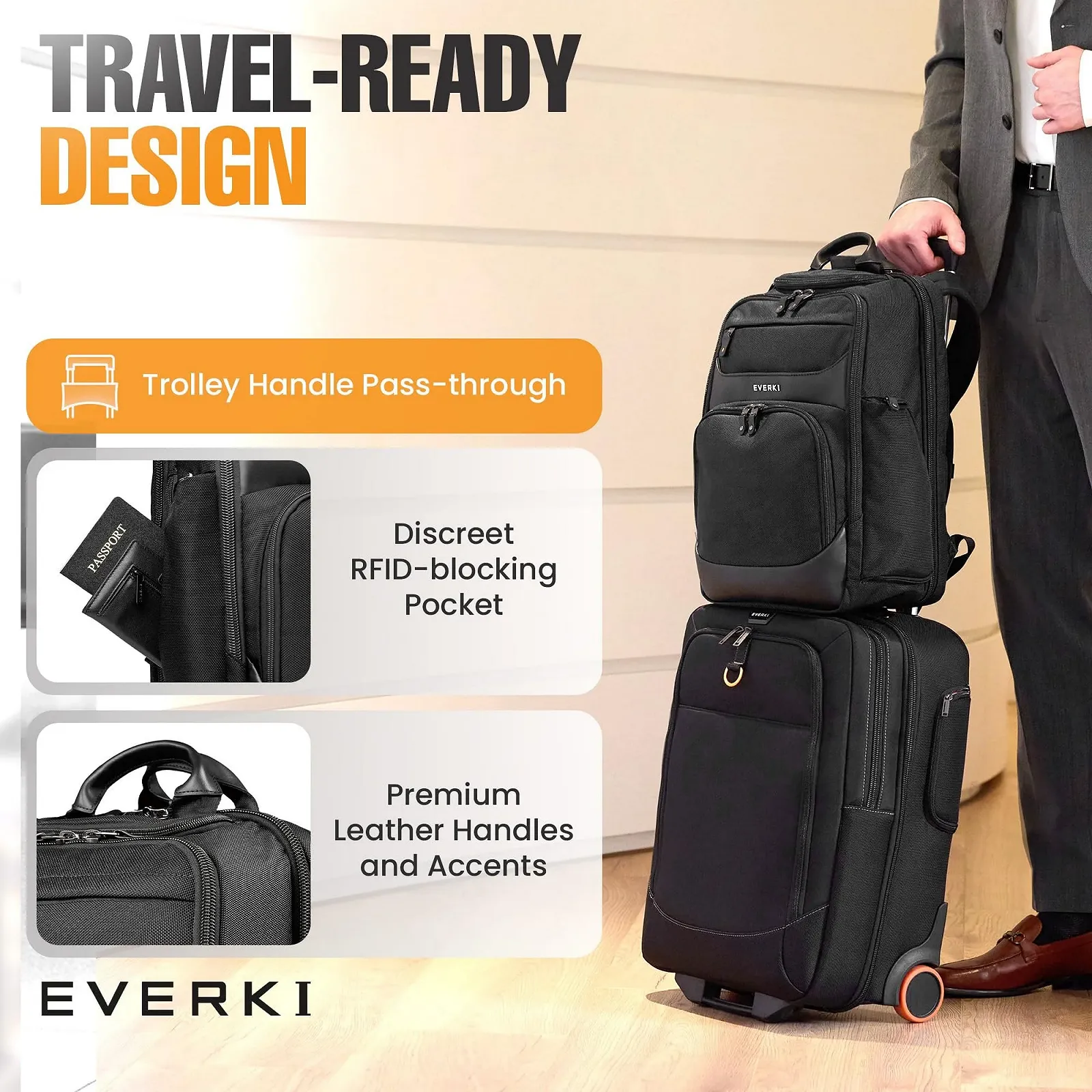 Бізнес-рюкзак Everki Onyx Ballistic Nylon and Leather 15.6 inches Black, фото №8