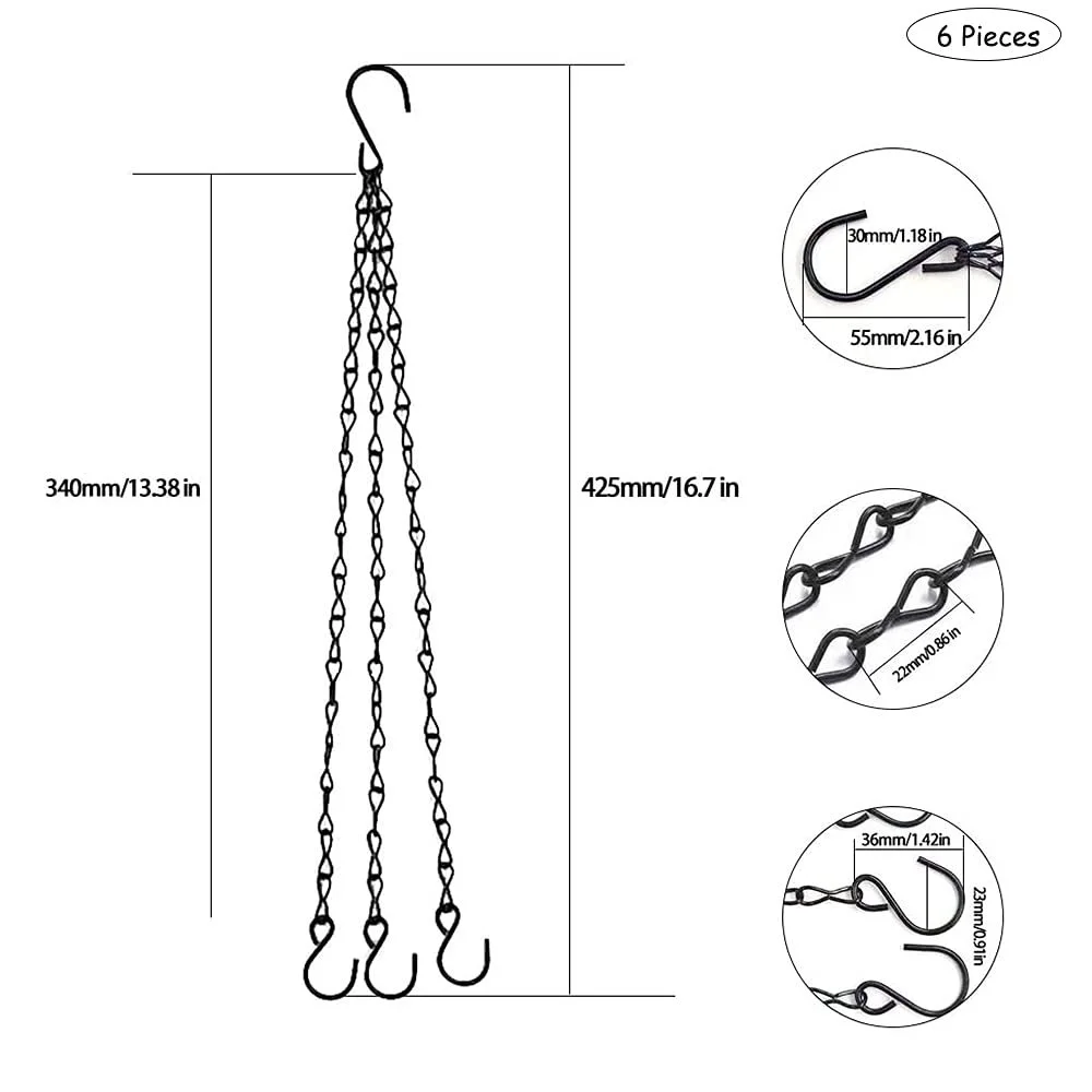 Ланцюги для підвісних кошиків 6 шт. Чорний, фото №2 Ланцюги для підвісних кошиків 6 шт. Чорний, фото №2