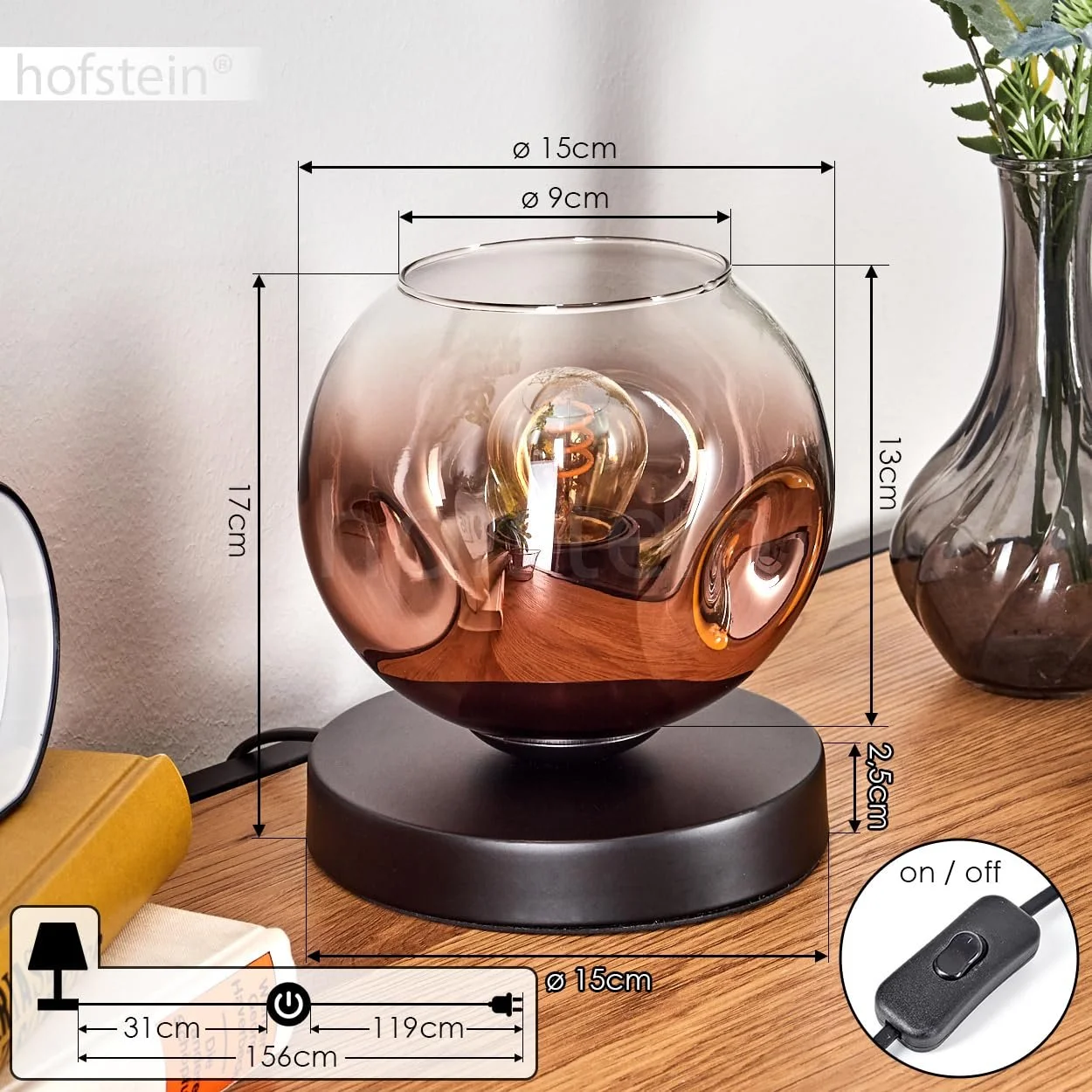 Настільна лампа Ripoll Метал/Скло 15 см 1 x E27 Чорний/Мідний/Прозорий, фото №5