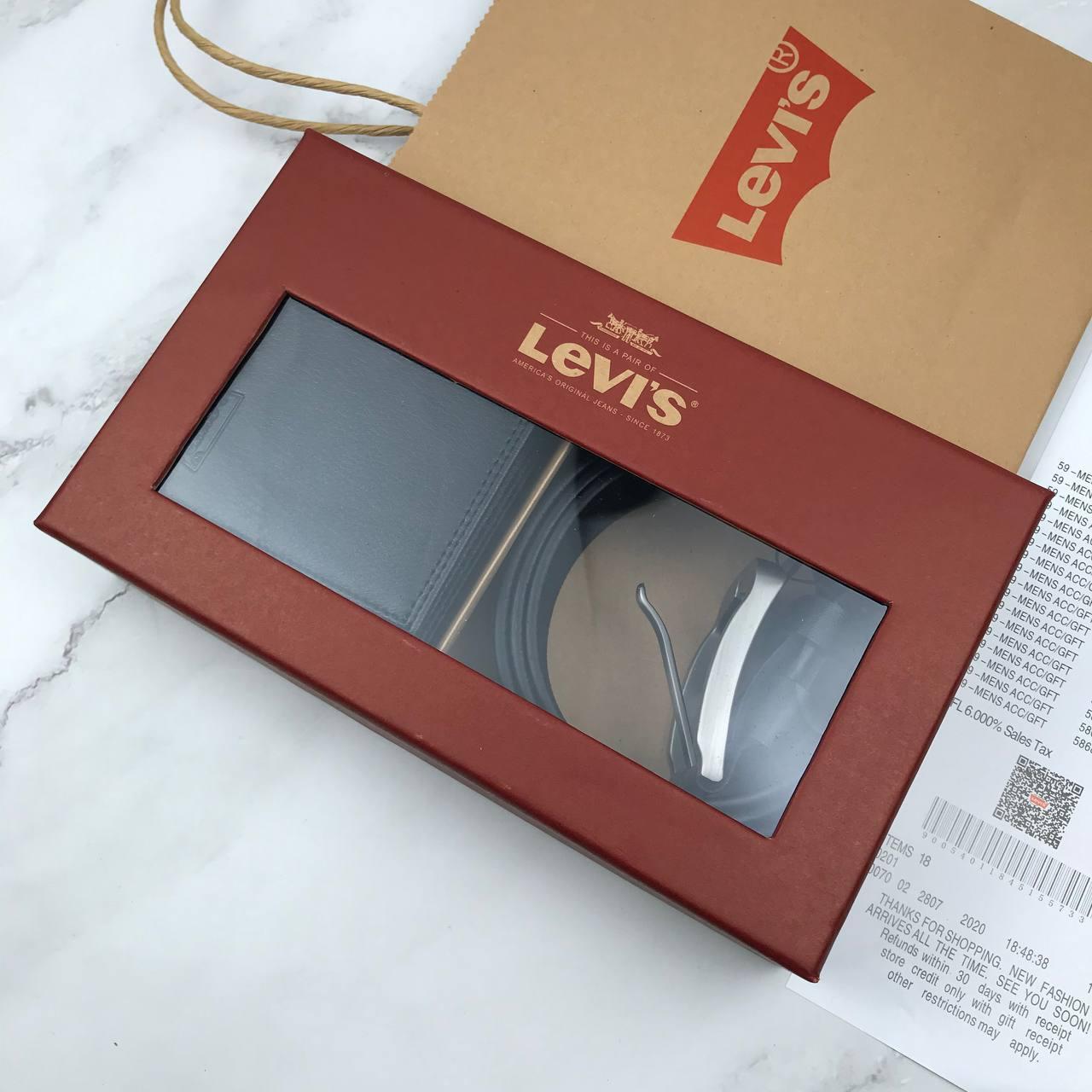 Подарочный набор для мужчины Levis мужской кожаный ремень и кошелек из натуральной кожи в подарочной коробке, фото №3