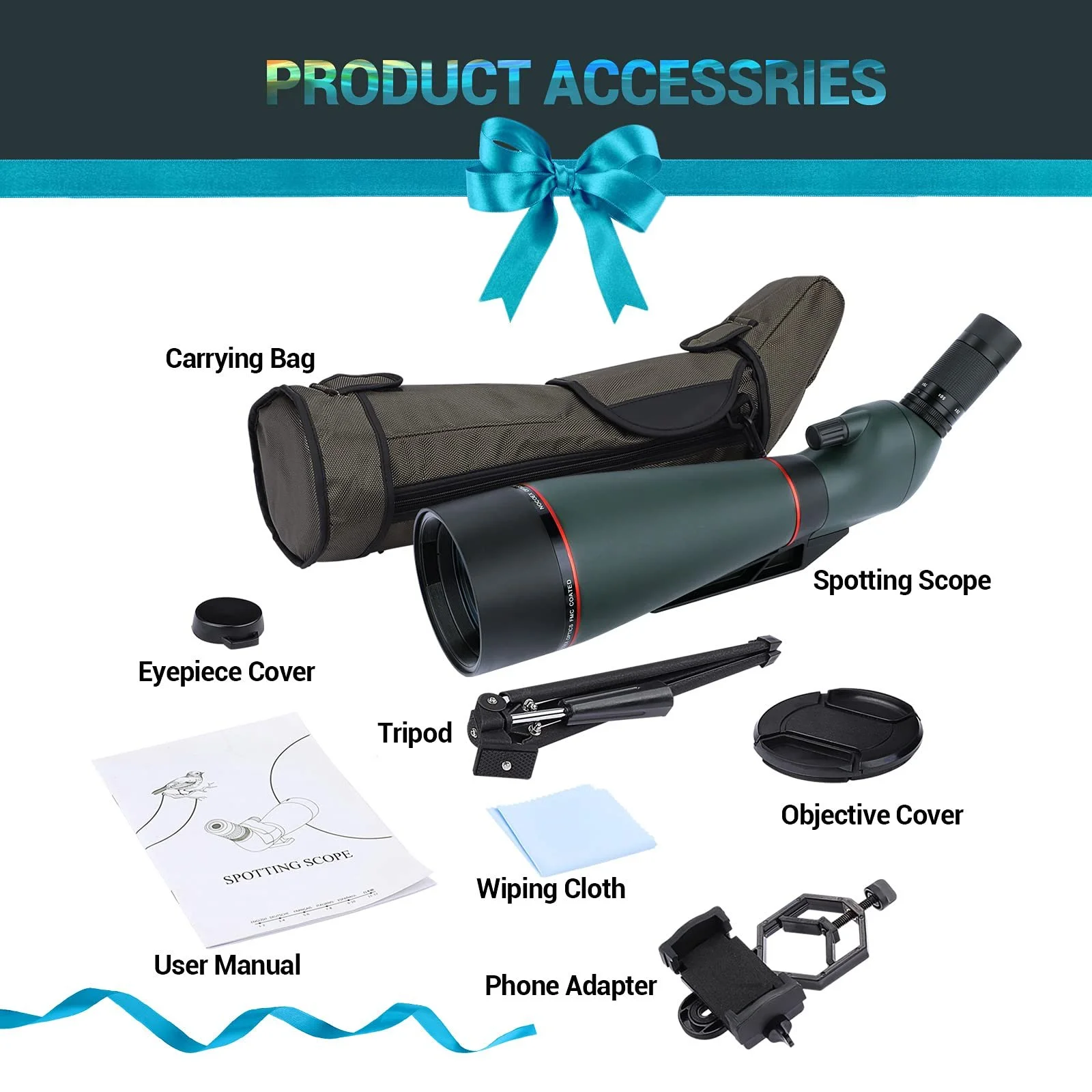 Зорова труба 25-75x100mm Waterproof HD FMC Green з триногою та чохлом для перенесення, фото №7