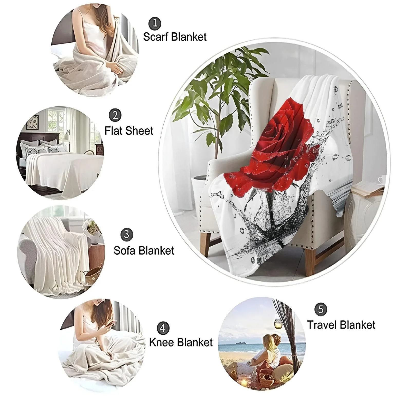 Фланелева Покривало Однотонний малюнок краплі води троянди, червоний, 200 x 200 см, фото №7