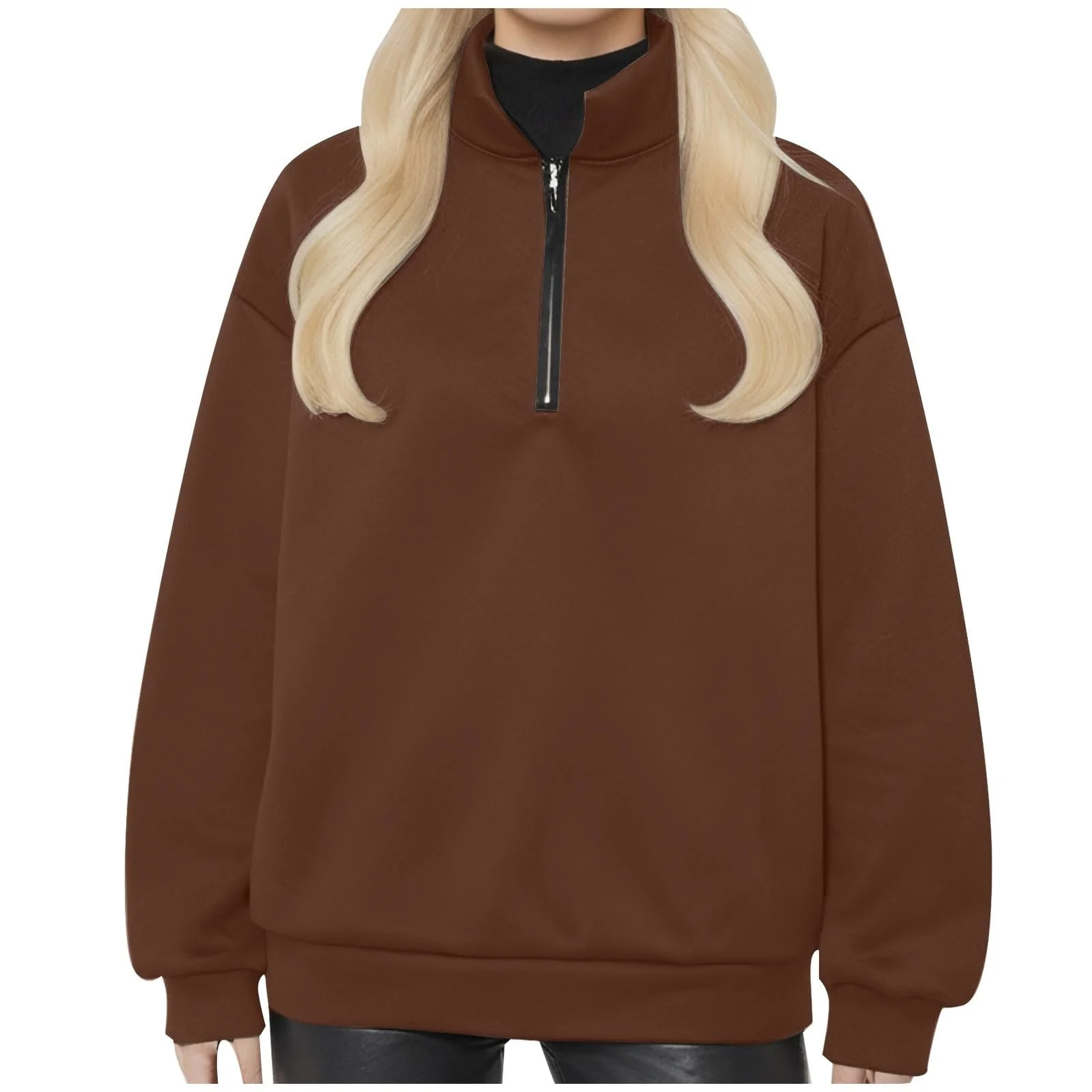 Толстовка на молнии Solid Fleece, свободный крой, Y2K-воротник, спортивный топ на четверть молнии, модный, с открытыми плечами, длинные рукава, трендовый, милый, фото №1