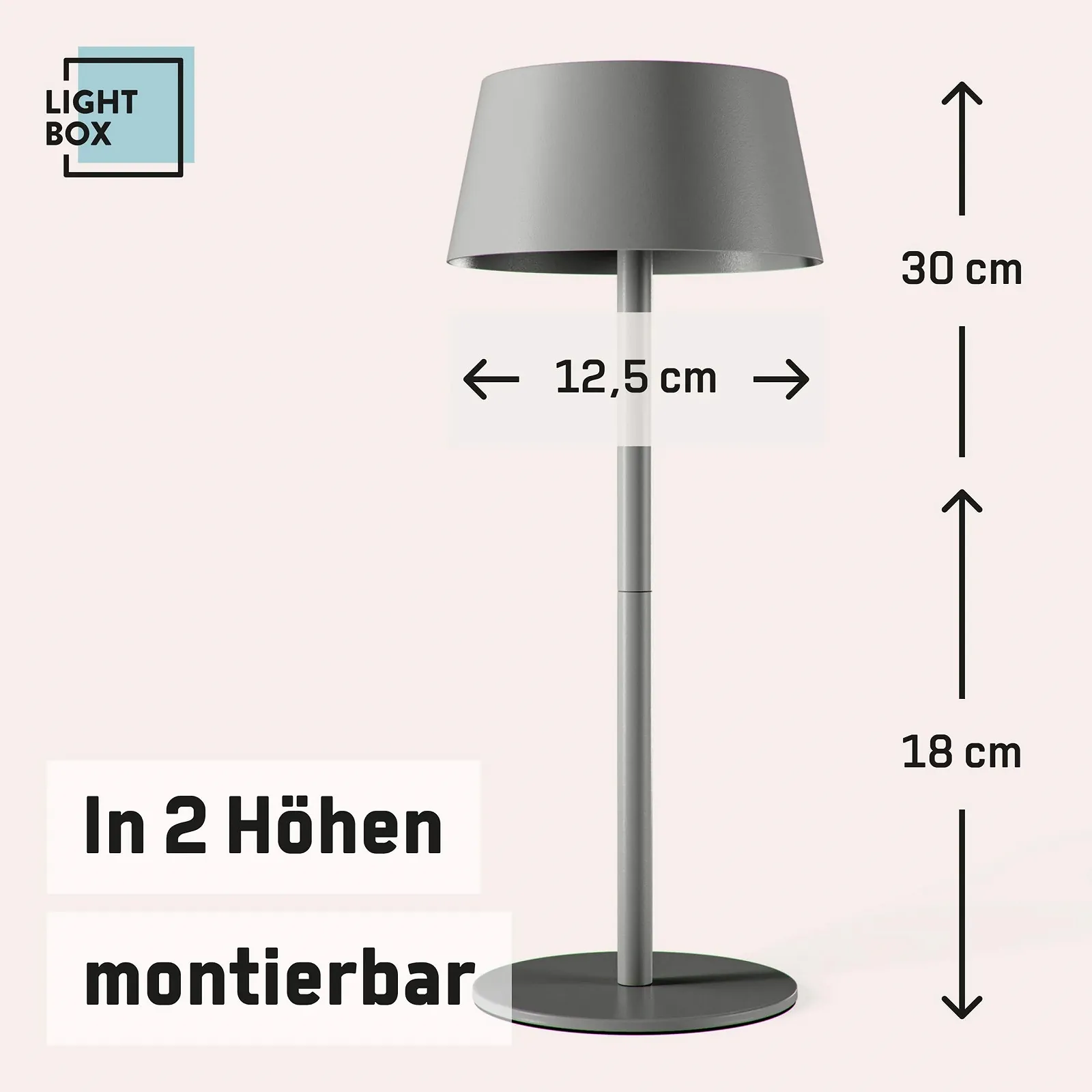 Светодиодная уличная настольная лампа Lightbox диаметр 13 см беспроводная солнечная с 3-уровневым сенсорным диммером 4 Вт 300 лм 3000 K серая металл/пластик, фото №3