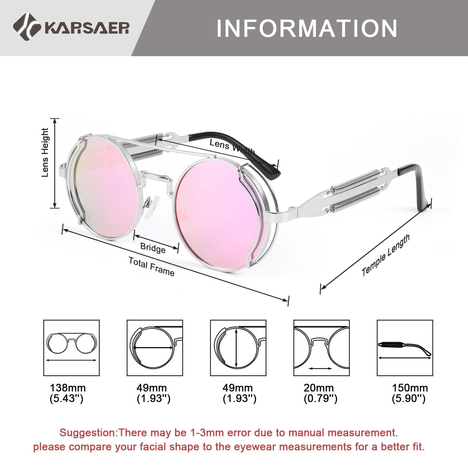 Сонцезахисні окуляри Steampunk Karsaer Ретро Круглі Hippie Металева оправа Вінтажні Фестивальні з УФ-захистом, фото №6