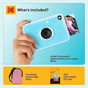Фотокамера мгновенной печати Kodak Printomatic+ Starter Kit с чехлом (Pink) и 20 листами фотобумаги Zinc 10MP RGB LED Blue synthetic.ua - Фото 1