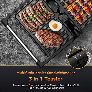 Гриль YASHE 1500 Вт, гриль для паніні, XXL пластини з антипригарним покриттям, автоматичний контроль температури synthetic.ua - Фото 1