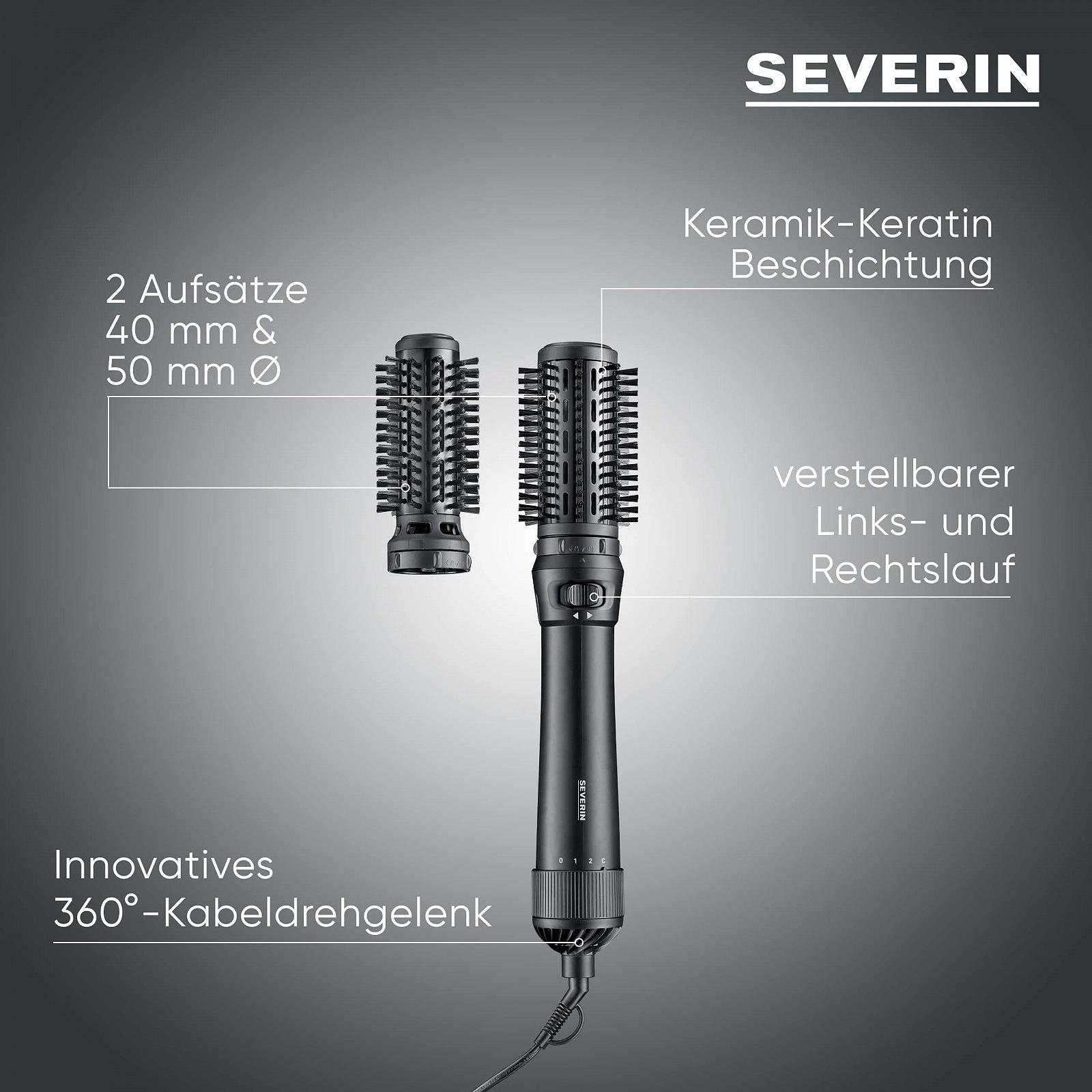 Фен-щетка вращающаяся Severin WL 0241 с 2 насадками (40 мм и 50 мм), керамико-кератиновое покрытие, 1000 W Black, фото №7 Фен-щетка вращающаяся Severin WL 0241 с 2 насадками (40 мм и 50 мм), керамико-кератиновое покрытие, 1000 W Black, фото №7