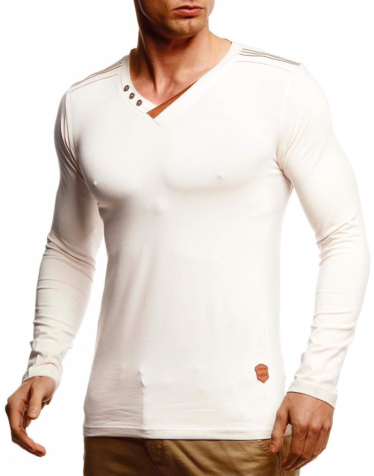 Футболка з довгим рукавом Leif Nelson Slim Fit V-подібний виріз, базова модель, чоловіча, білий, бавовна, фото №1