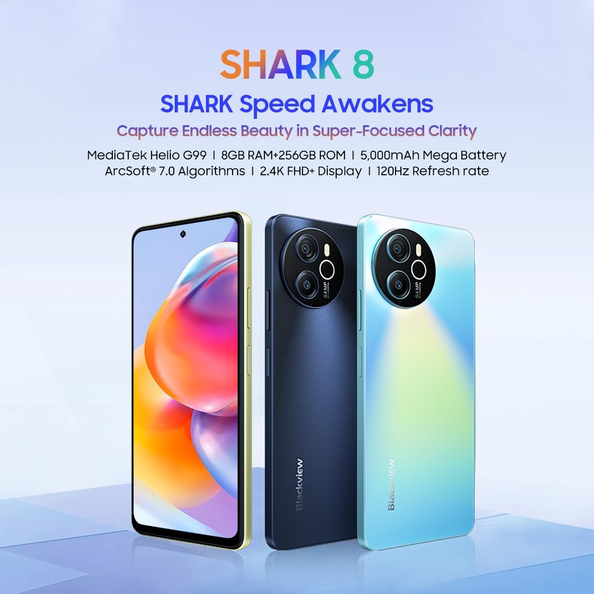Смартфон Blackview Shark 8 16GB + 256GB 6.78 дюйма FHD+ 120Hz 64MP + 13MP 33W 3 слота для карт Android 13 Smart-K Box Speaker GPS NFC Синий, фото №9