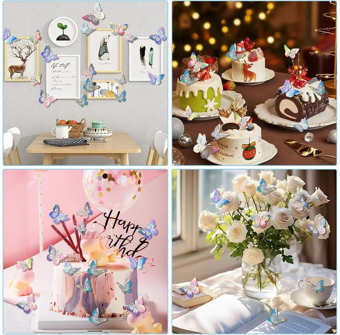 Набір 3D метеликів 36 штук Кольорові лазерні Butterfly Decoration 3 розміри Акрилові наклейки Різнокольоровий, фото №4