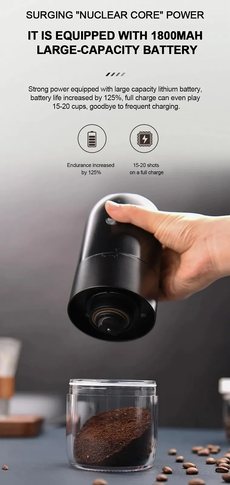 Кавомолка електрична USB акумуляторна, фото №3