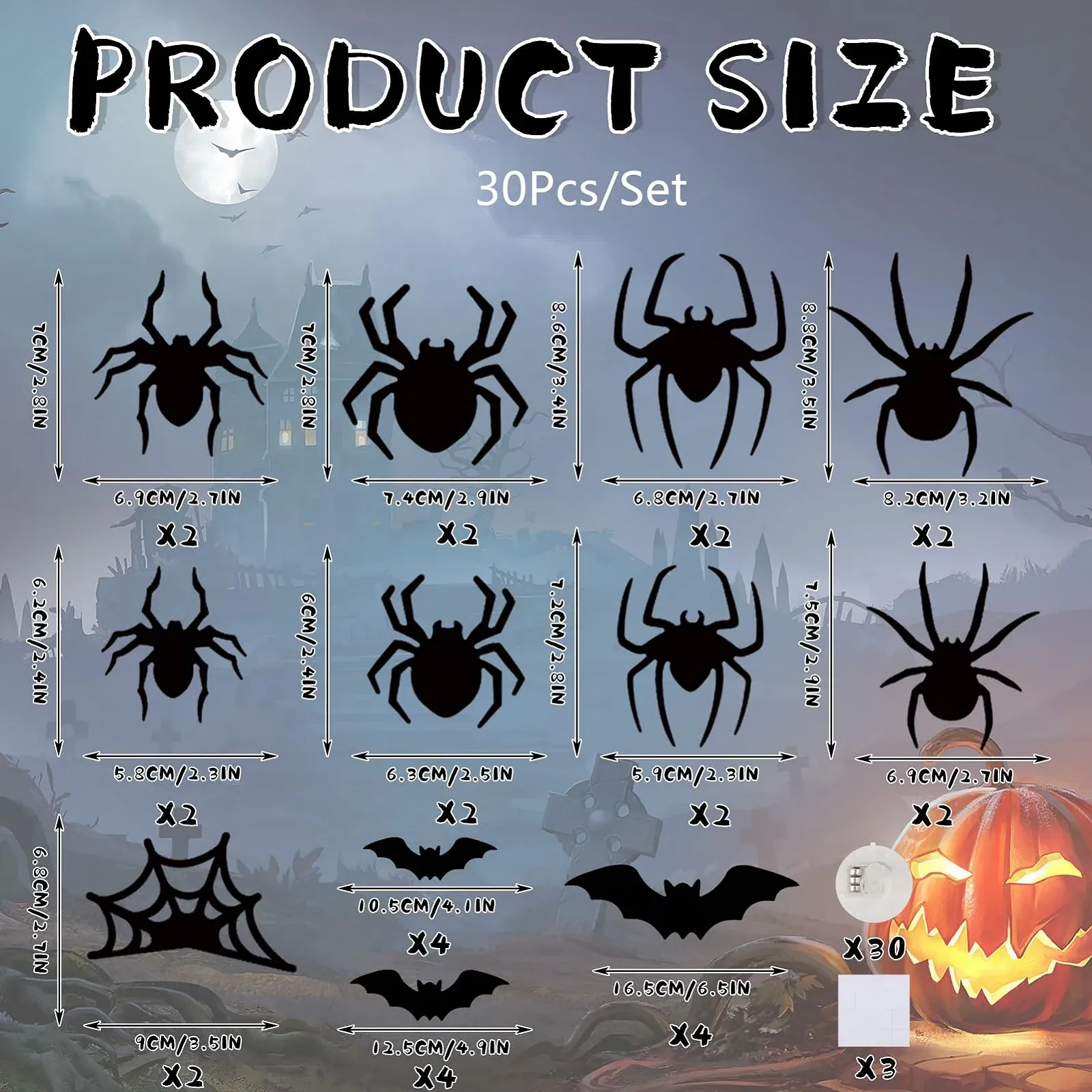Наклейки на стіну LED Хелловін Кажани та павуки 3D 18 шт. (B), фото №7 Наклейки на стіну LED Хелловін Кажани та павуки 3D 18 шт. (B), фото №7