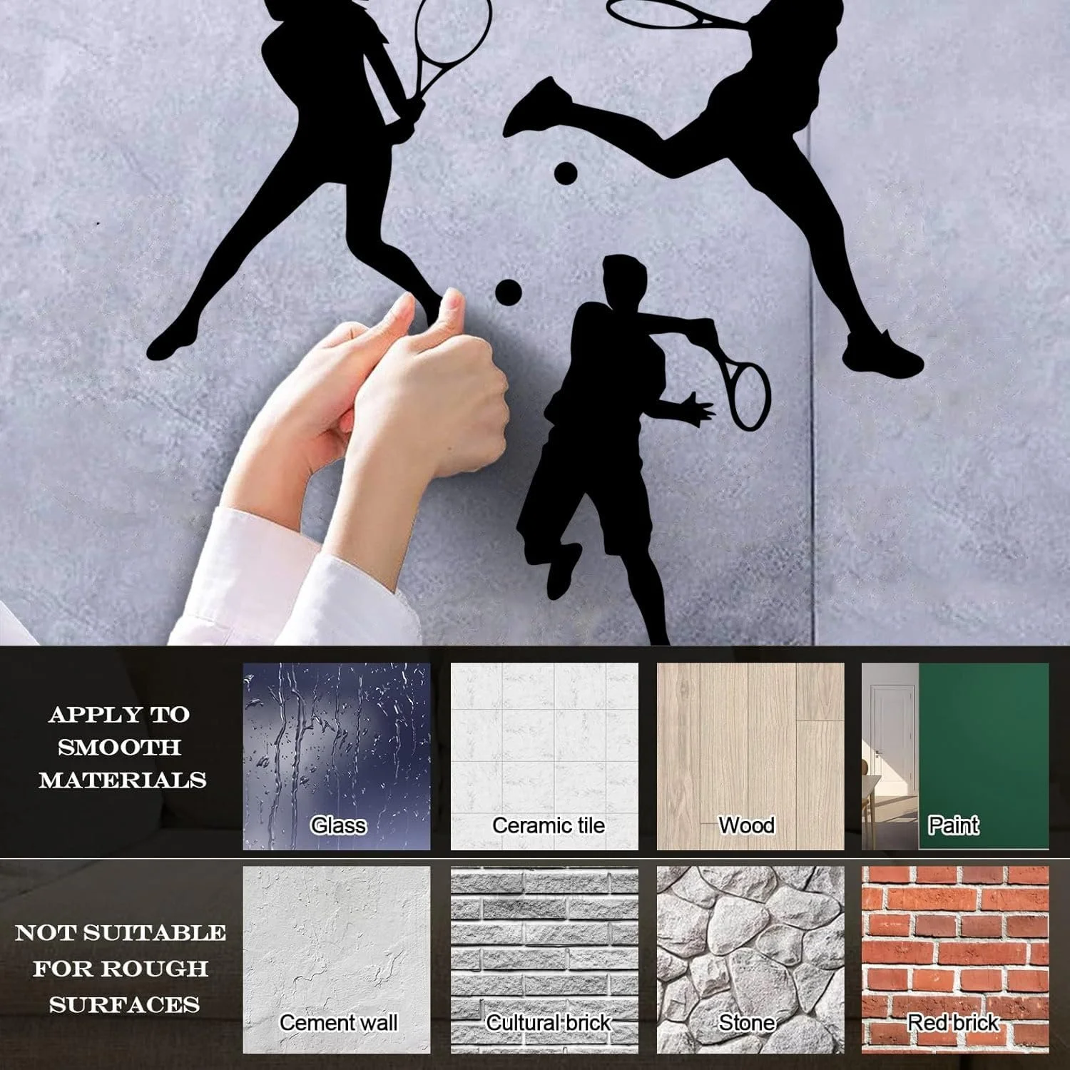 Наклейка на стіну Тенісні гравці вінілова 57 x 57 см чорна, фото №5 Наклейка на стіну Тенісні гравці вінілова 57 x 57 см чорна, фото №5