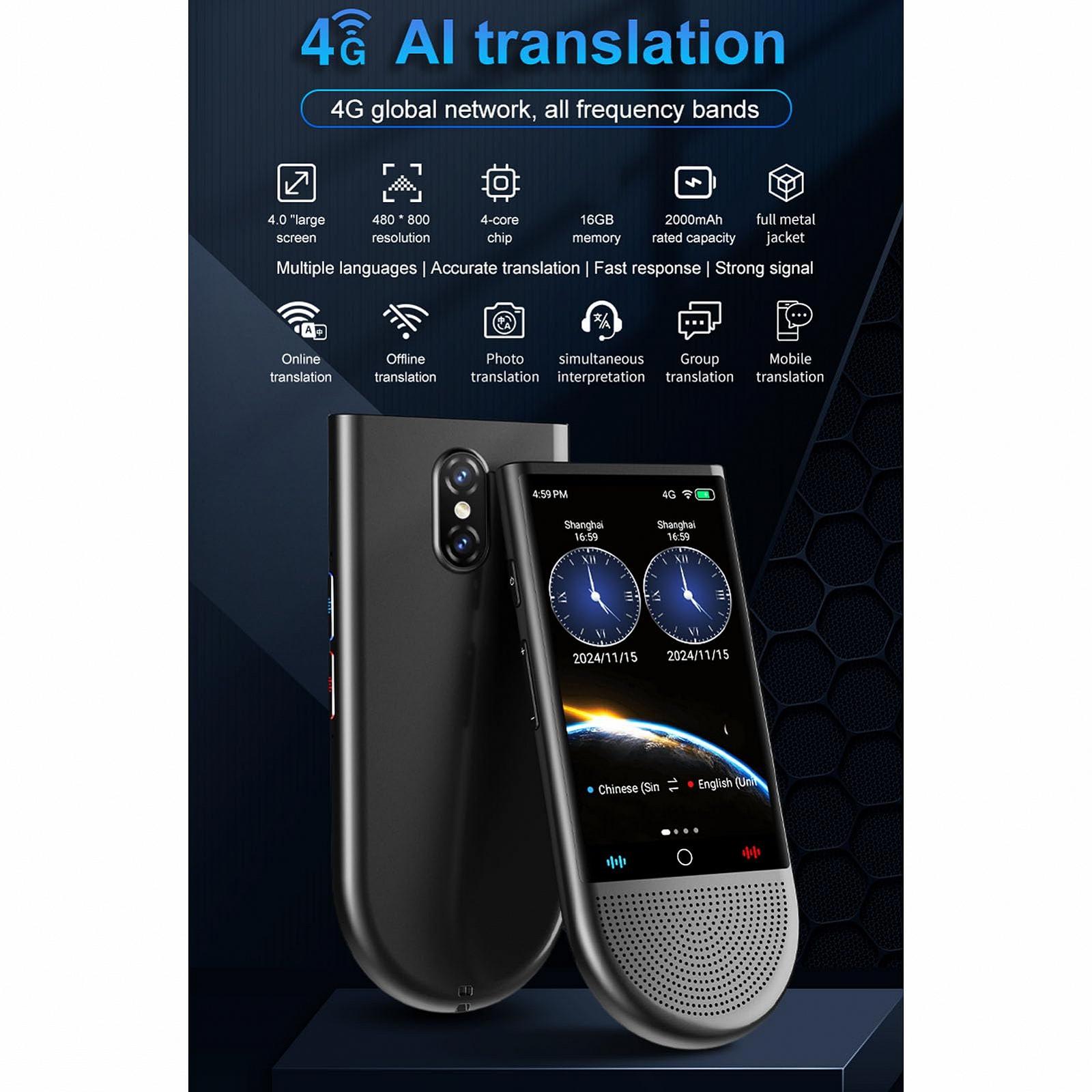 Пристрій для двостороннього голосового перекладу 138 мовами з офлайн-перекладом, 4-дюймовий сенсорний екран, фото №2