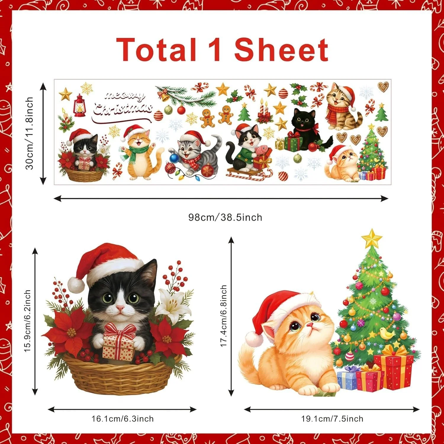 Наклейка на вікно CHDITB Meow Christmas Cat Window Stickers Vinyl, фото №7