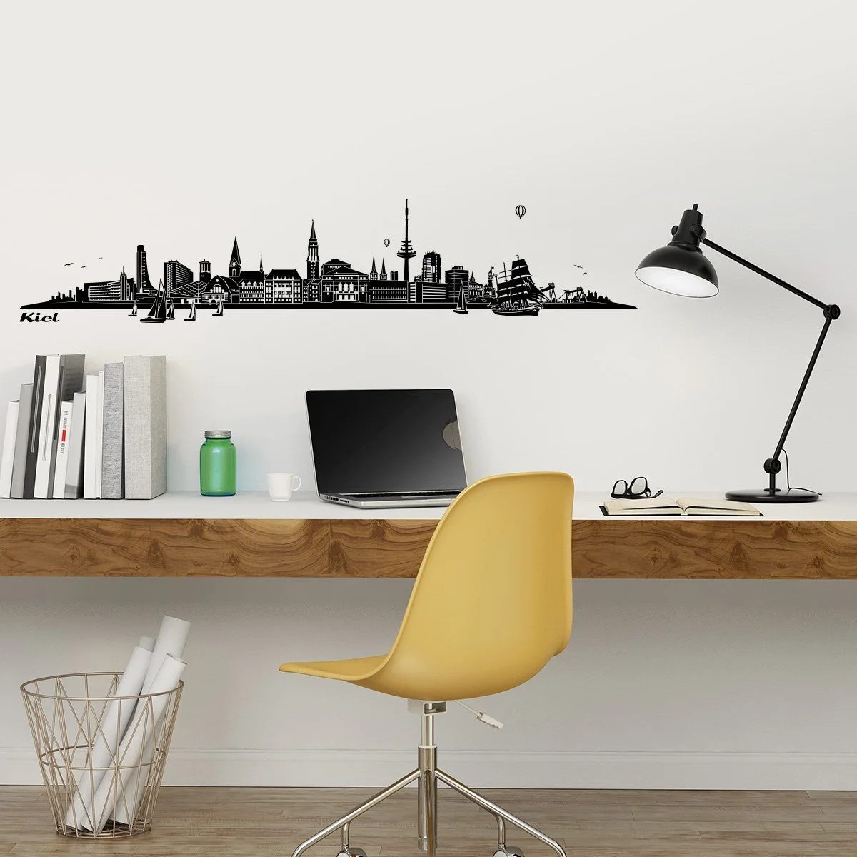 Наклейка на стену Wandkings Skyline Kiel 120 x 24 см Черная, фото №2