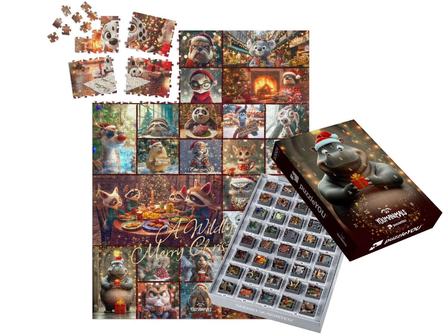 Пазл-адвент-календарь puzzleYOU Youmanimals Advent Calendar 2025 1000 элементов 64 x 48 см, фото №1