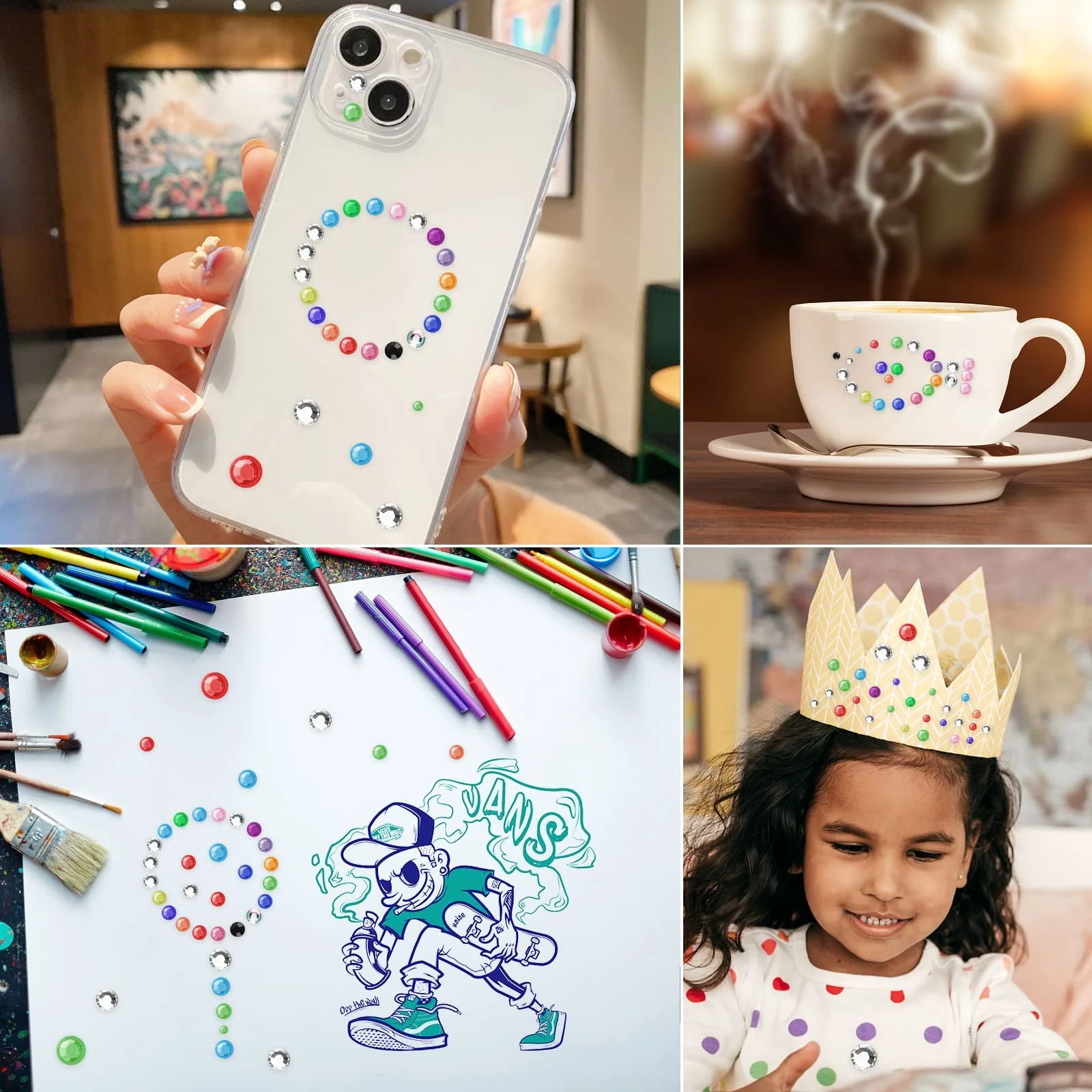 Стразы Fousenuk Набор 3520 штук, 16 листов, самоклеящиеся, 4 размера, 16 цветов для лица, DIY искусства, ремесел, макияжа ногтей, фото №7