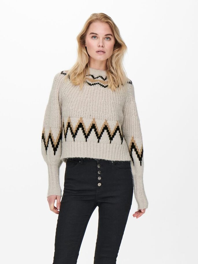 Пуловер ONLSMILA LIFE L/S PULLOVER KNT 15244145-Pumice Stone-Pattern:W. EARTH COLOURS ONLY S, фото №1
