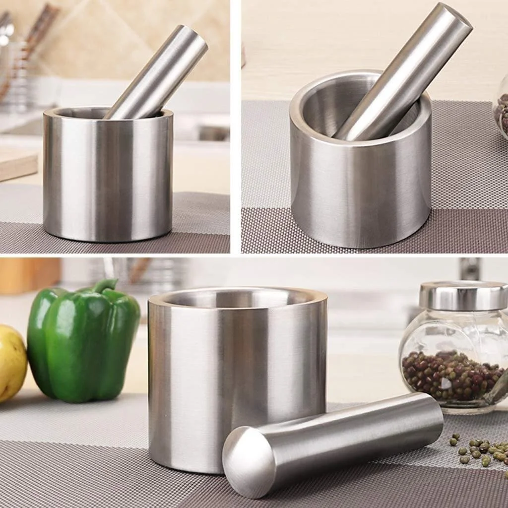 Ступка с пестиком нержавеющая сталь для специй Прочная эргономичная конструкция для приправ и измельчения, фото №5