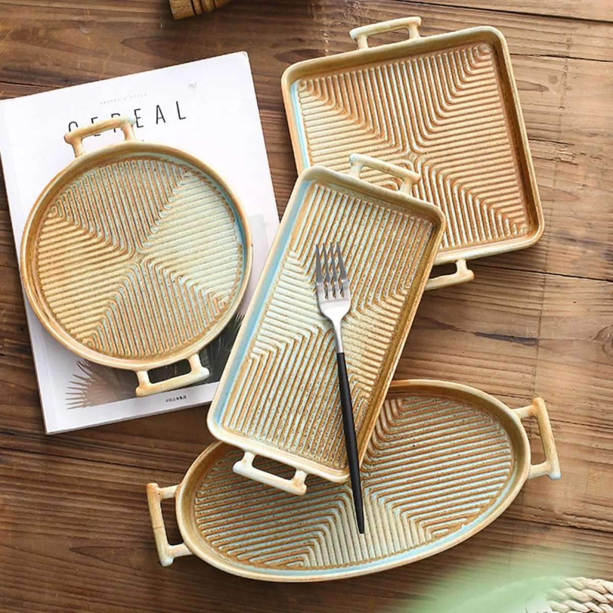 Форма для запекания Керамическая Ретро стиль Антипригарная с ручками, фото №3 Форма для запекания Керамическая Ретро стиль Антипригарная с ручками, фото №3