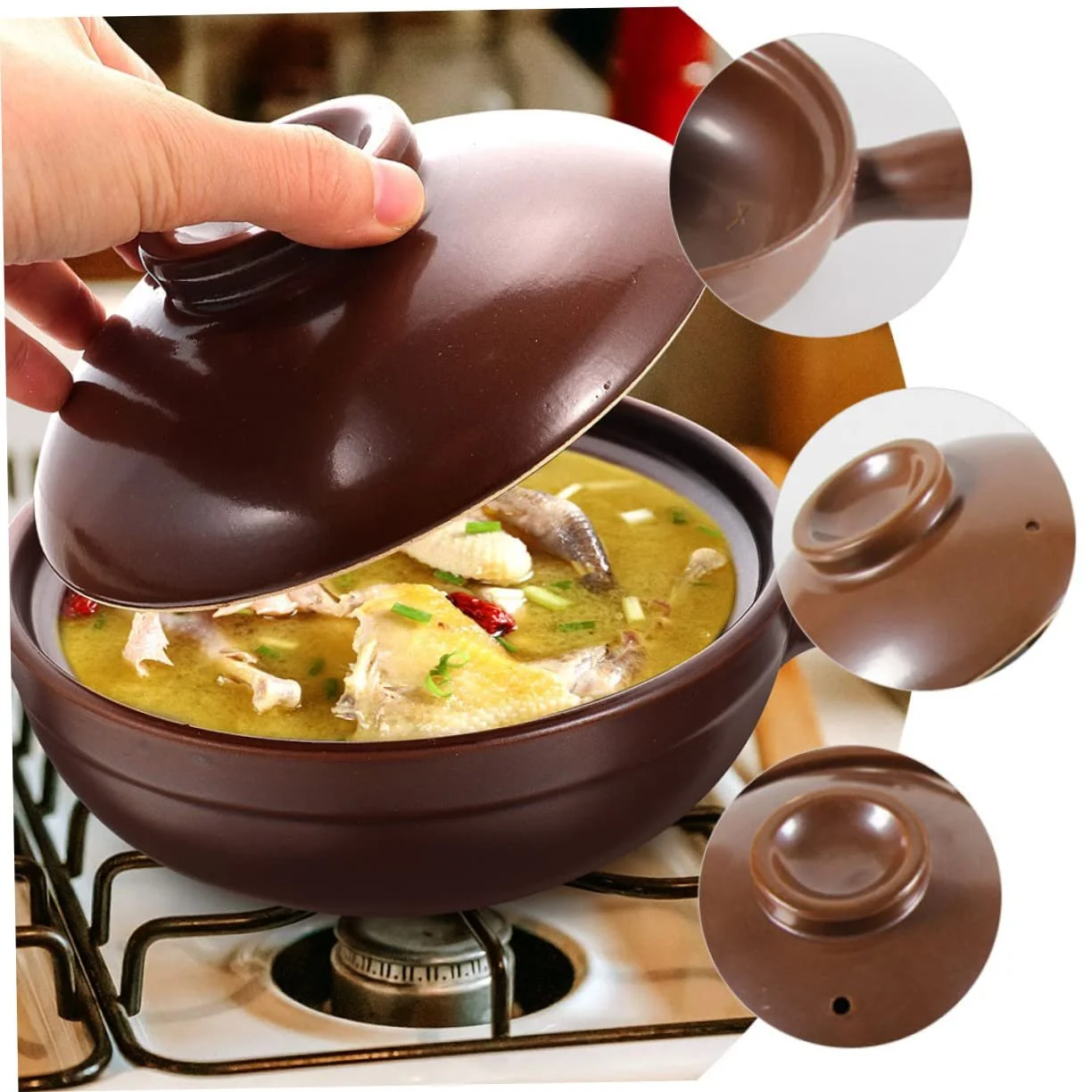 Кастрюля GLEAVI малая керамическая с крышкой антипригарная для риса и супа, фото №8