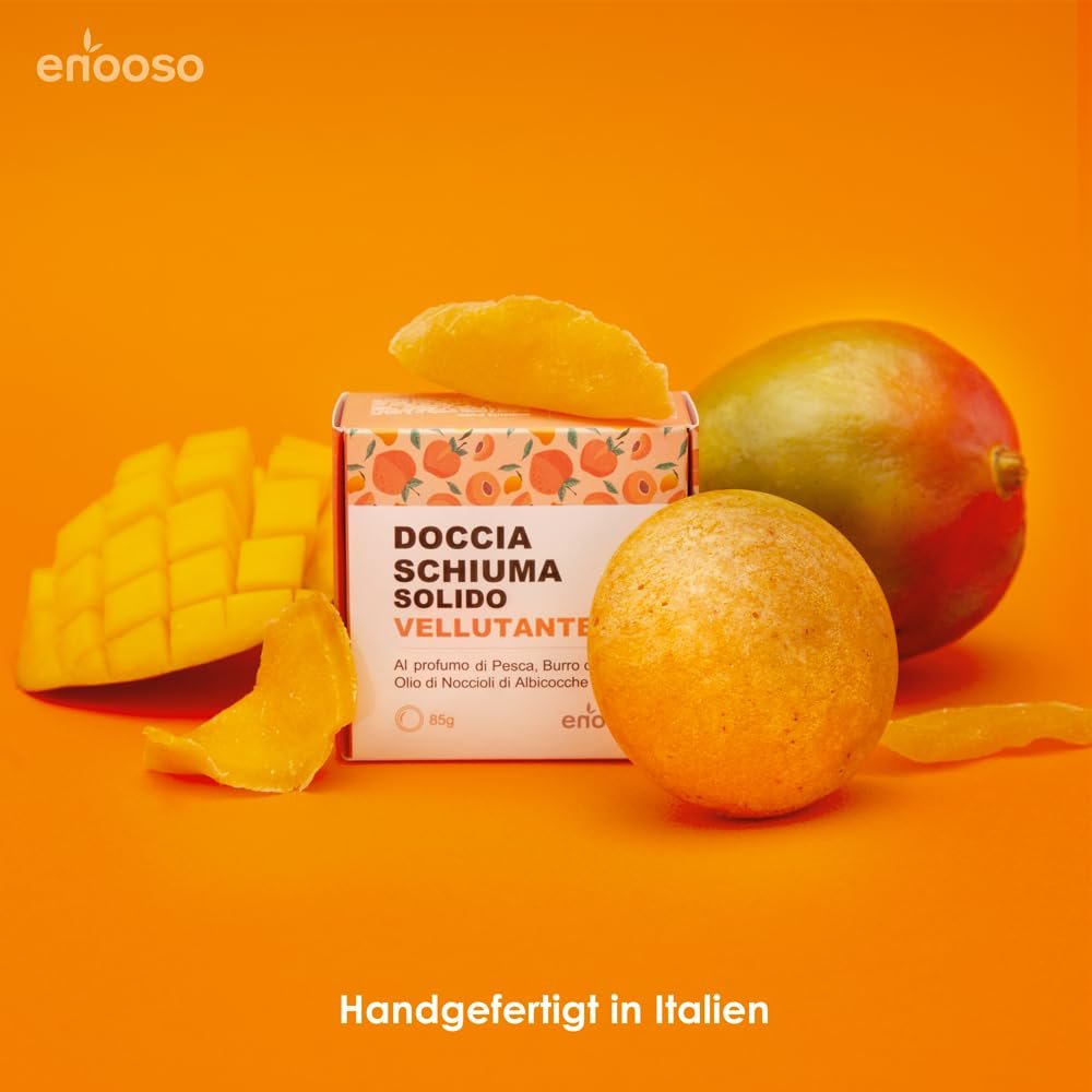 Твердий гель для душу Enooso Peach and Apricot with Mango Butter 100% Vegan 85 г, фото №5