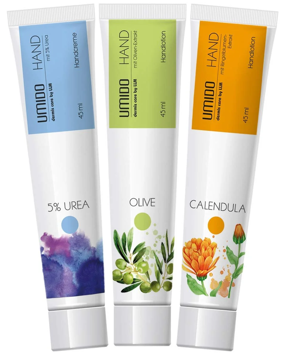 Лосьйон для рук UMIDO Набір з 3 шт 45 мл | 1 x з 5% сечовини | 1 x Оливковий | 1 x Календула, фото №1