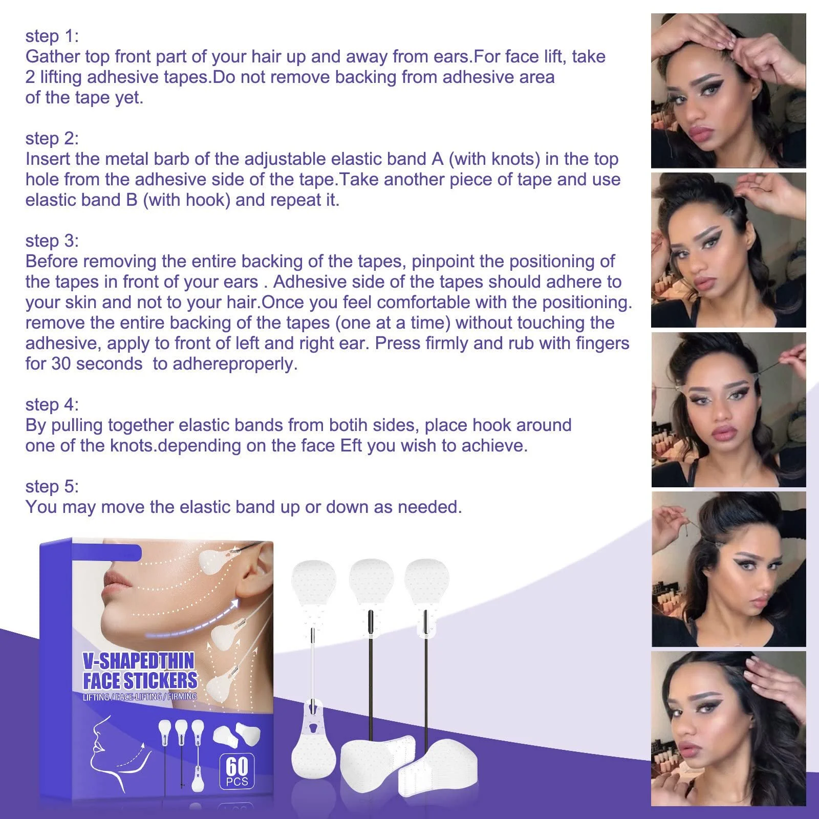 Наклейки для лица V-образной формы Allbestaye, 60 штук, лента для подтяжки лица, фото №7