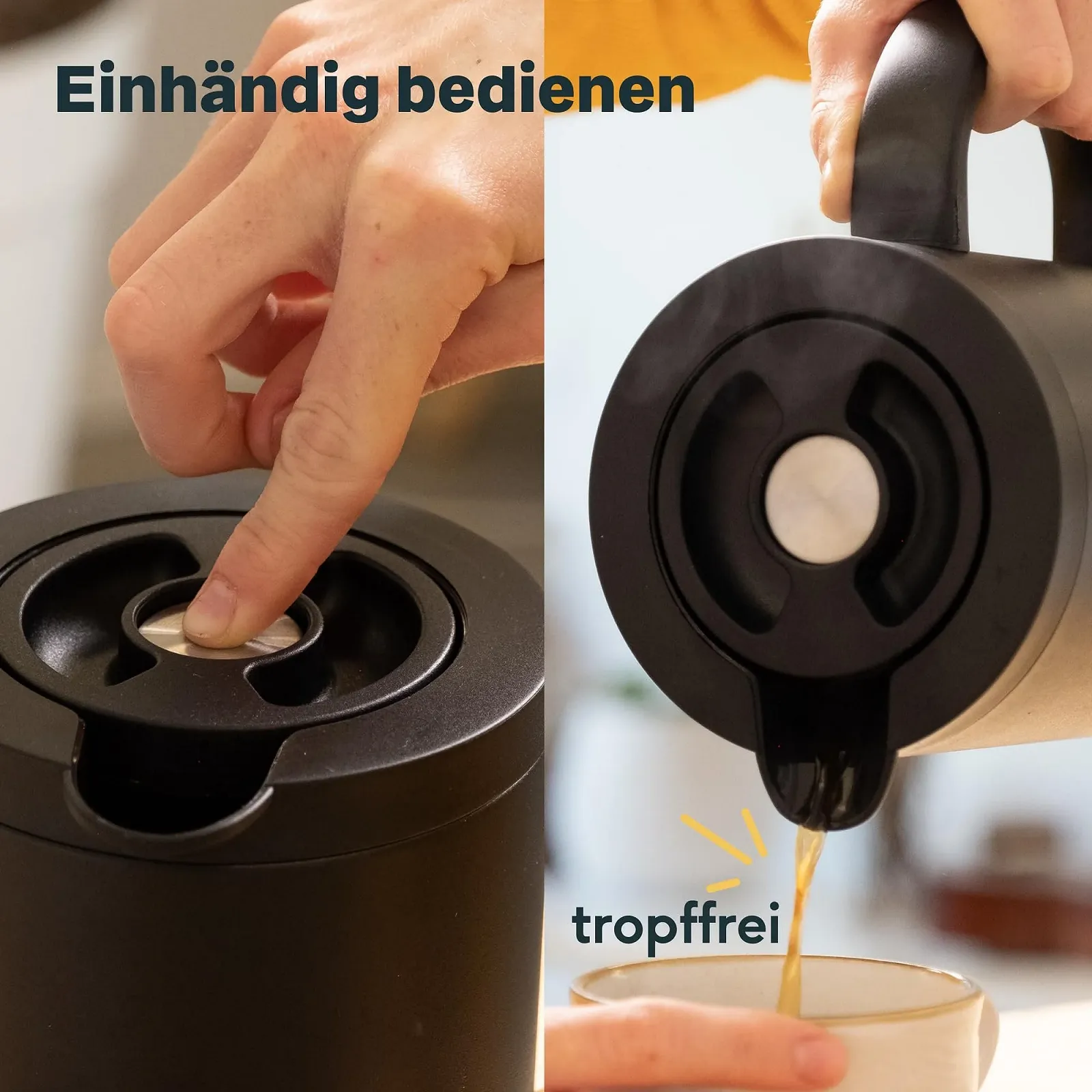 Термос для кави та чаю Silberthal 1-L з нержавіючої сталі з подвійними стінками та скляною підкладкою, чорний, фото №4