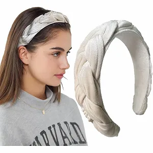 Обруч оксамитовий плетений для волосся жіночий, бежевий - Фото 1