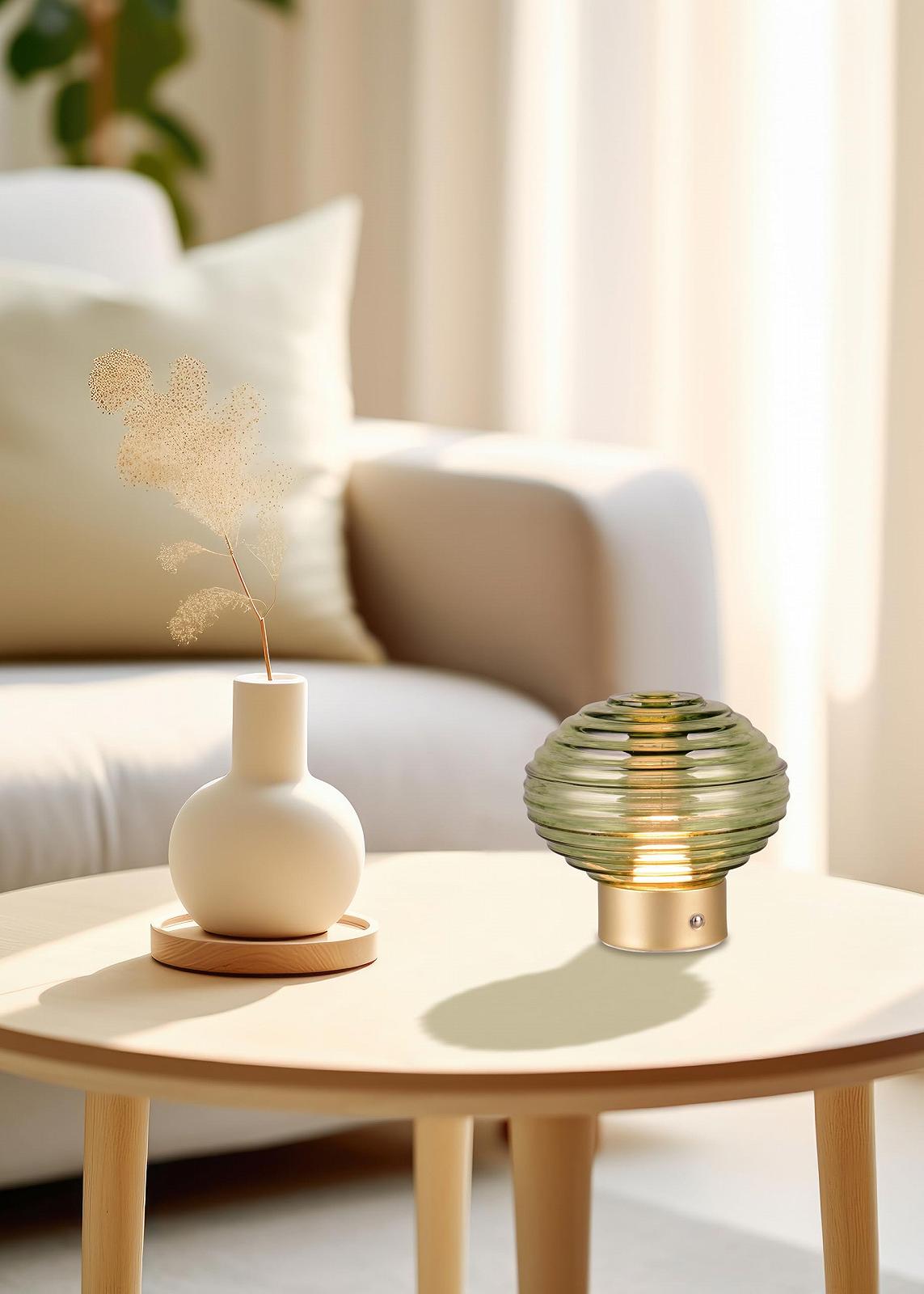 Настільна лампа Reality Leuchten Earl R57771115 LED акумуляторна латунь матова скло 1.5 Ват 4-рівневий сенсор Зелена, фото №6