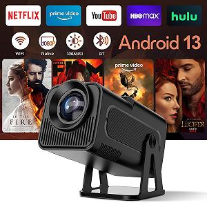 Мини-проектор Android 13 Smart Projector 4K Official Netflix, 320 ANSI, с WiFi и Bluetooth, ChatGPT голосовой помощник, портативный проектор для домашнего кинотеатра, для мобильных телефонов - Фото 1