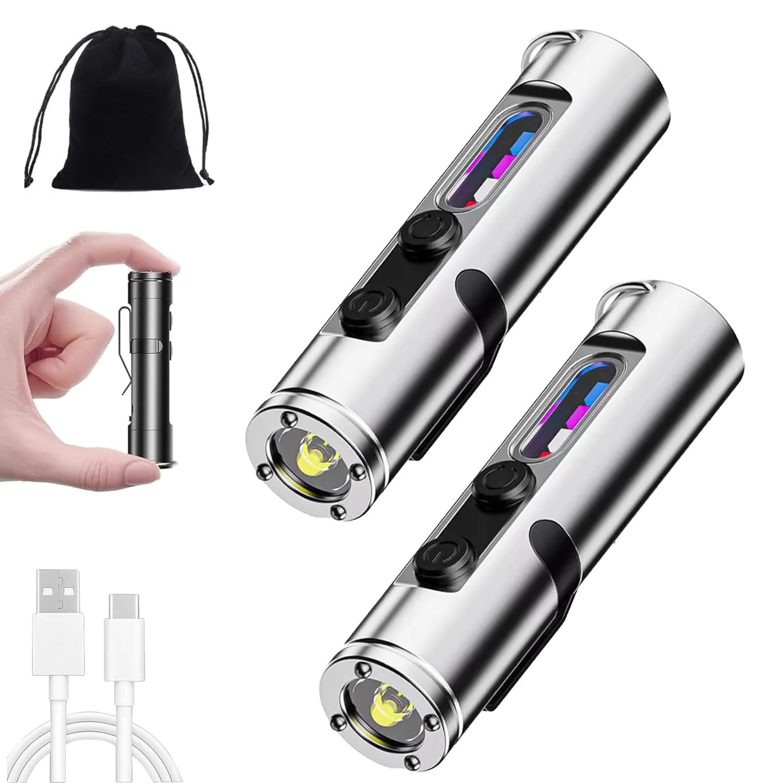 Перезаряджуваний Магнітний Надзвичайно Яскравий Тактичний Ліхтарик Срібний (2 шт), фото №1 Перезаряджуваний Магнітний Надзвичайно Яскравий Тактичний Ліхтарик Срібний (2 шт), фото №1