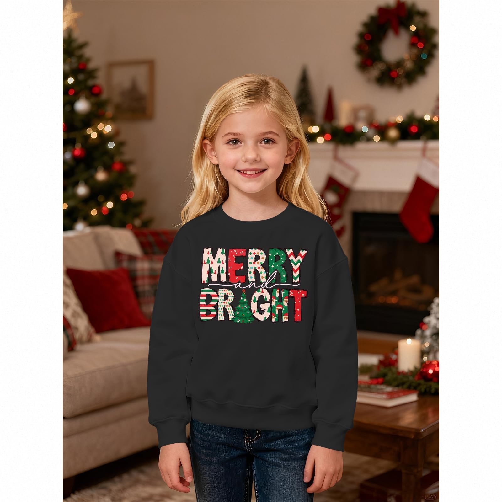 Різдвяний джемпер Merry Bright Дитячий світшот з принтом ялинки, фото №2