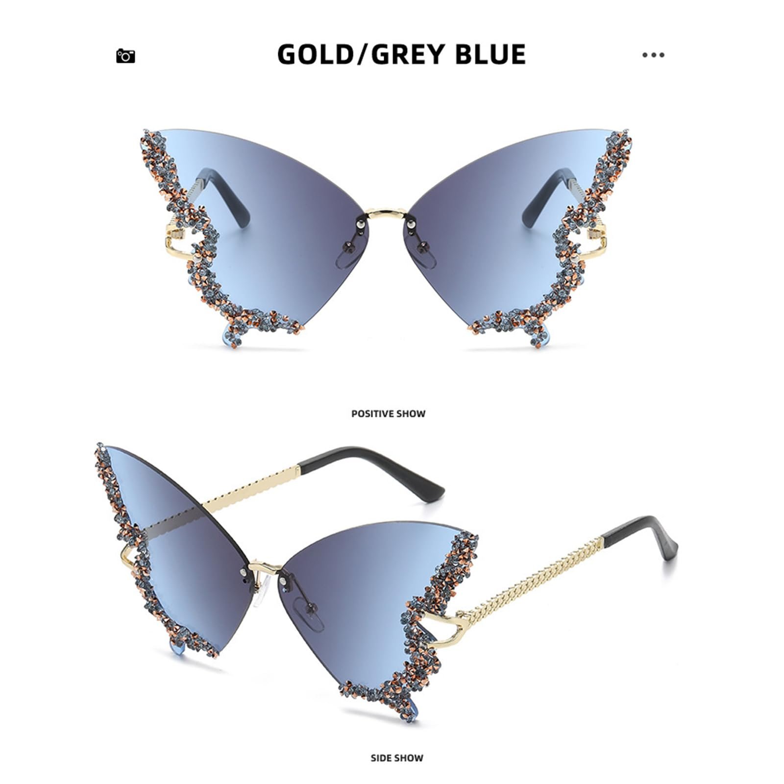 Сонцезахисні Окуляри Yjcnelcr Блискучі Метелик Стрази Жіночі Без обідка Для Маленького Лиця, фото №5