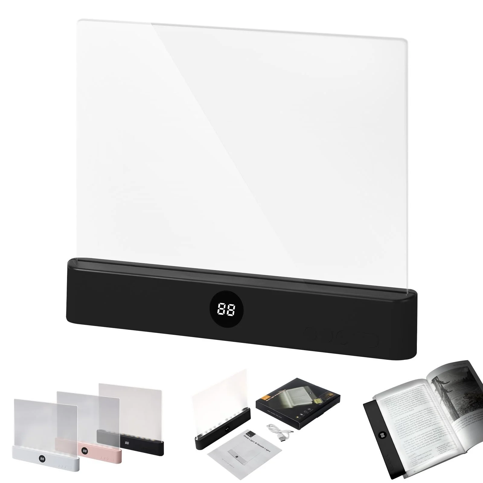 Лампа для читання книг Smart LED Book Light портативна плоска 3 кольори світла таймер USB акумуляторна Чорна, фото №1