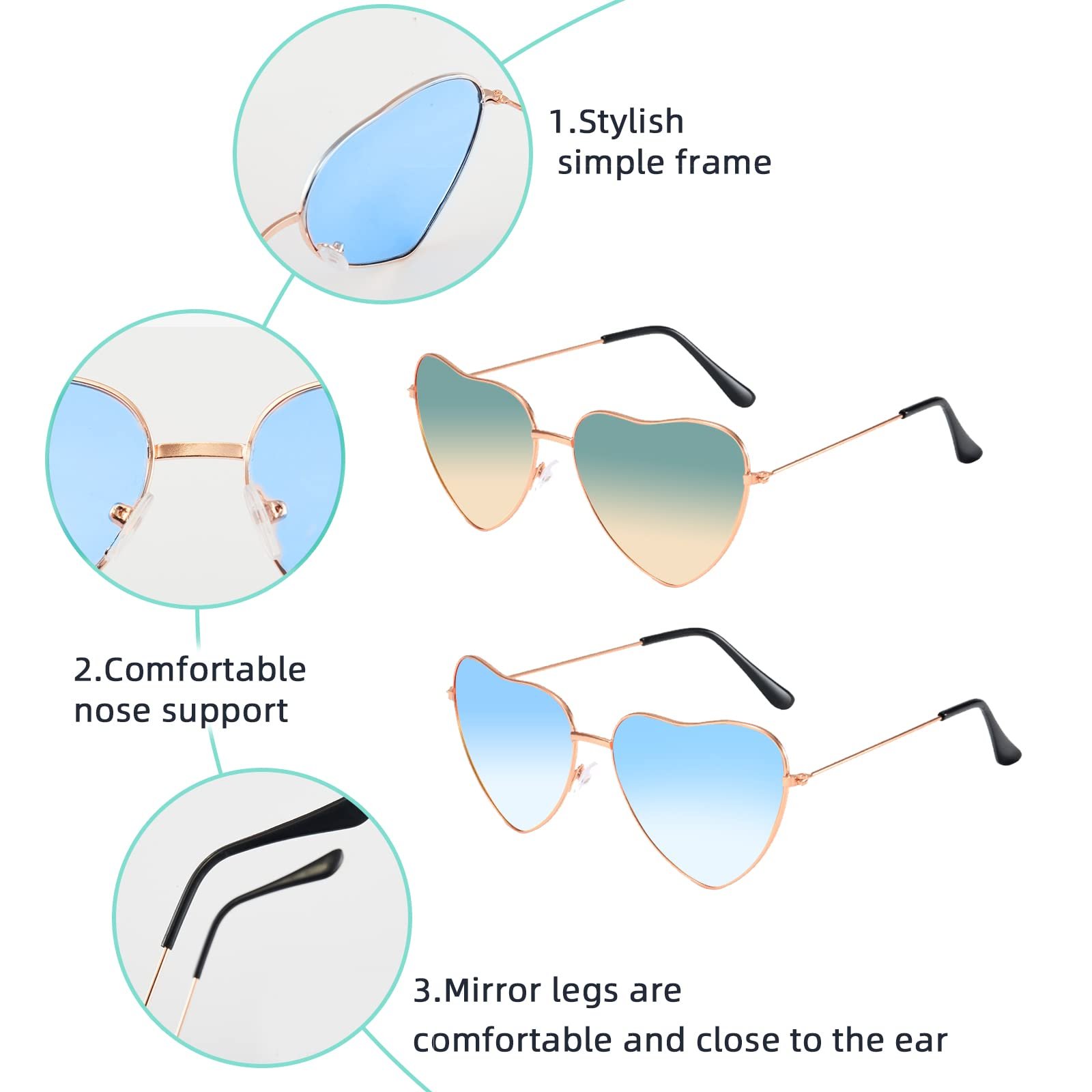 Солнцезащитные очки Сердце Розовый, оправа Rose Gold, 2 шт, фото №6