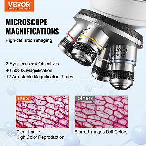 Тринокулярный микроскоп VEVOR 10X, 25X, вспомогательная линза 2X, составной микроскоп, линзы 4X, 10X, 40X, 100X, лабораторный микроскоп отраженного света, увеличение 40-5000, 100-240 В synthetic.ua - Фото 1