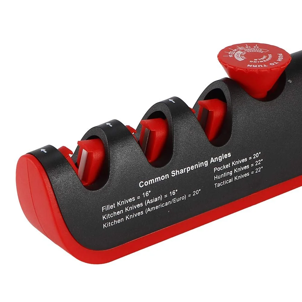 Точилка для ножей 4-в-1 с регулируемым углом 14-24 градуса и нескользящим основанием из вольфрамовой стали и керамики, фото №6
