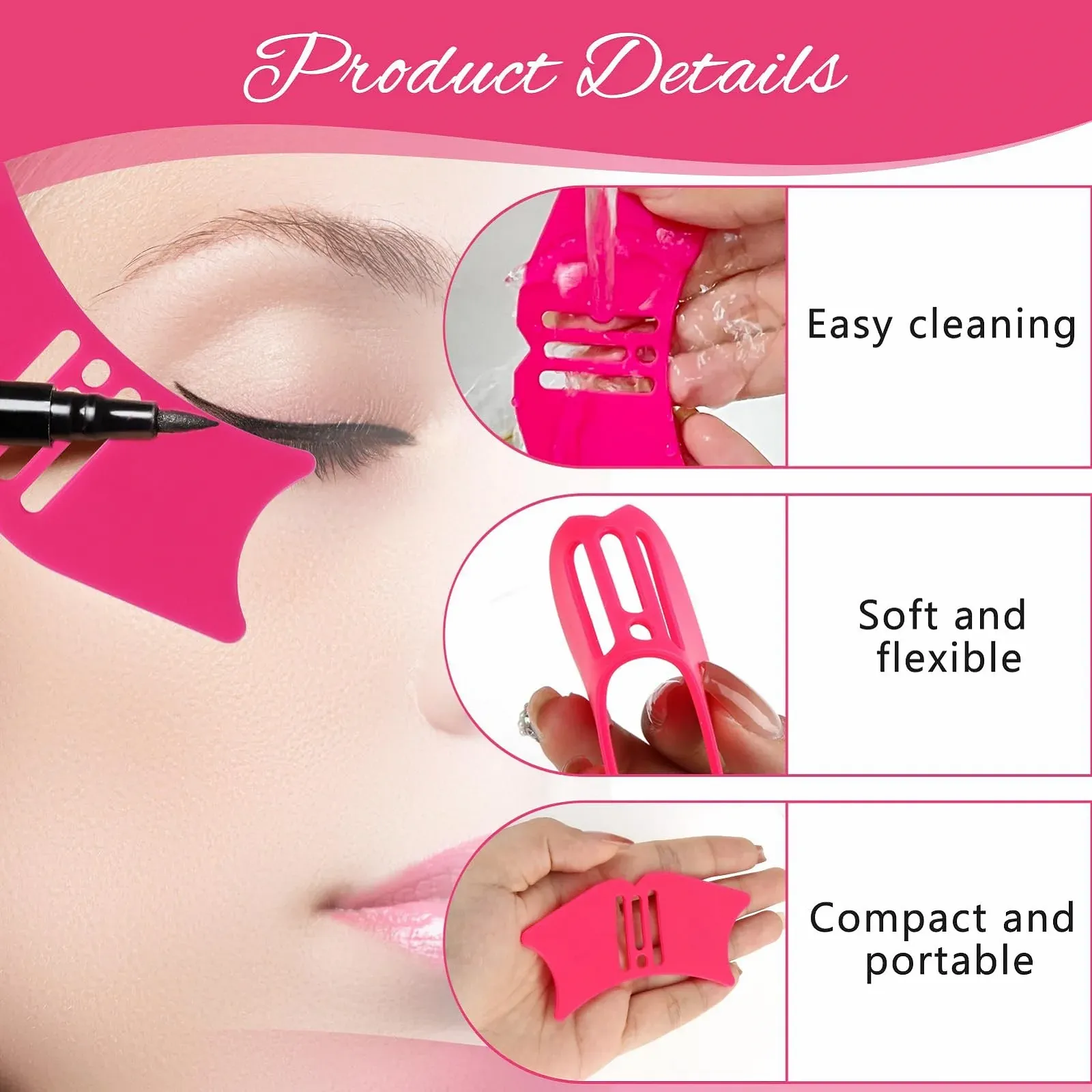 Трафареты для подводки, Многоразовый инструмент для макияжа (Розовый), фото №3